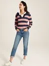 Joules Knitwear Women Navy Blue Striped V Neck Jumper With Collar