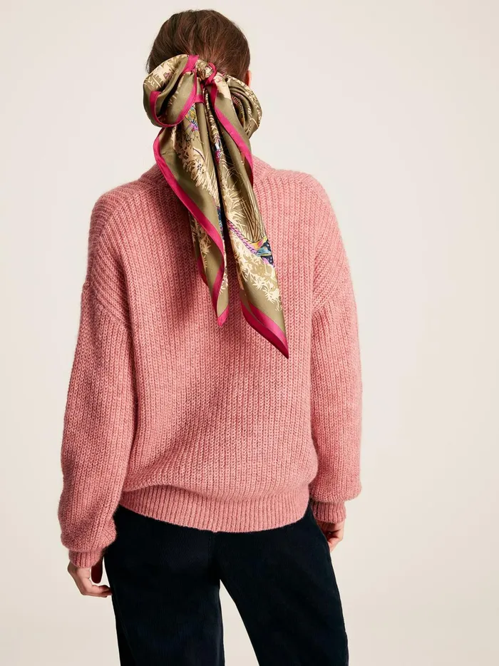 Joules Knitwear Women Pink Button Neck Ribbed Jumper