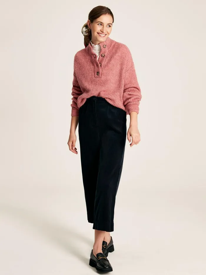 Joules Knitwear Women Pink Button Neck Ribbed Jumper
