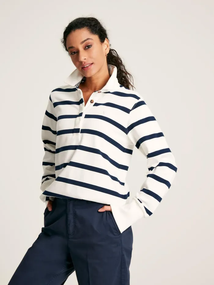 Joules Rugby Shirts Women CreamNavy Striped Heavyweight Cotton Rugby Shirt