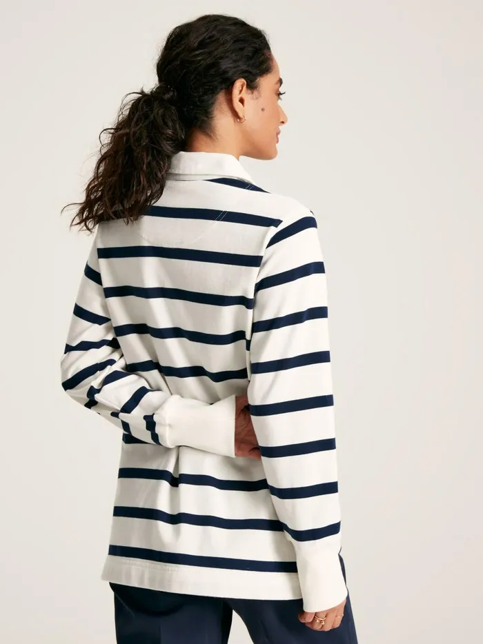 Joules Rugby Shirts Women CreamNavy Striped Heavyweight Cotton Rugby Shirt