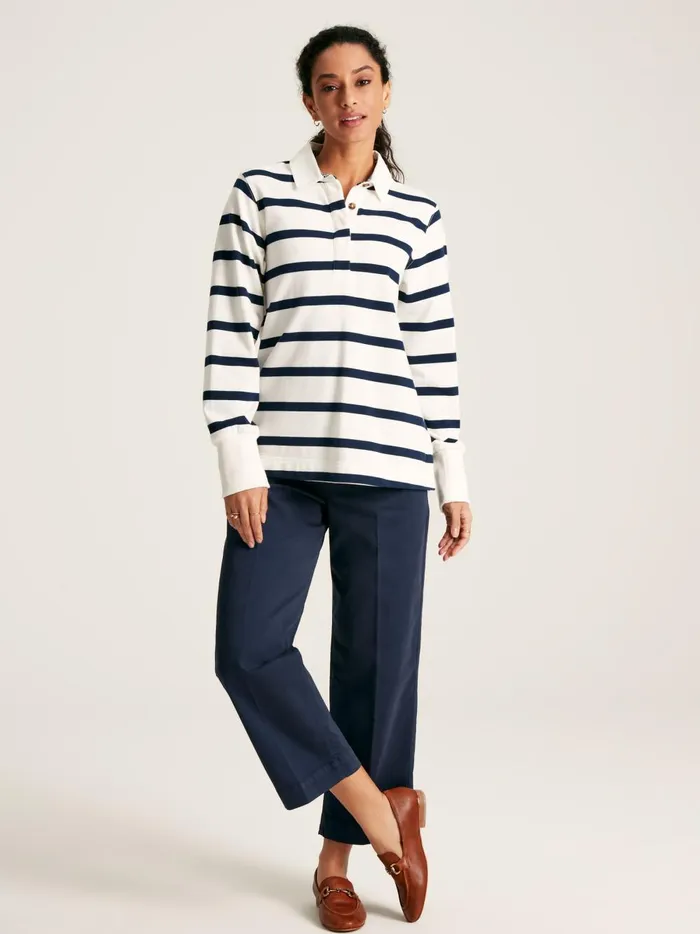 Joules Rugby Shirts Women CreamNavy Striped Heavyweight Cotton Rugby Shirt