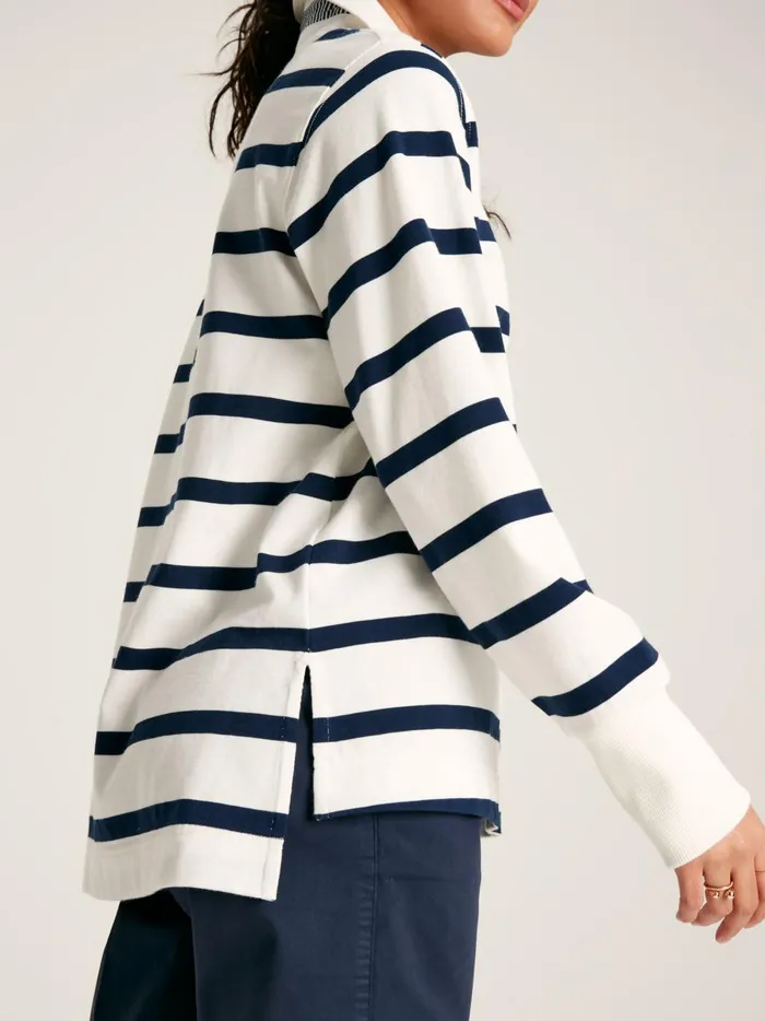 Joules Rugby Shirts Women CreamNavy Striped Heavyweight Cotton Rugby Shirt