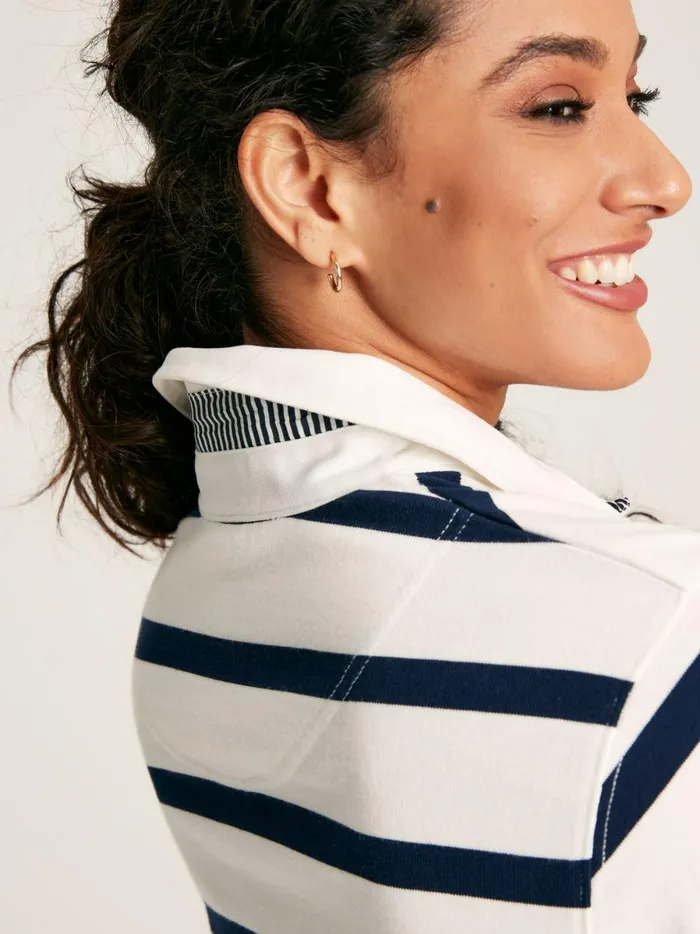 Joules Rugby Shirts Women CreamNavy Striped Heavyweight Cotton Rugby Shirt
