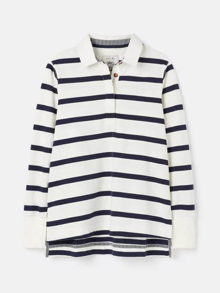 Joules Rugby Shirts Women CreamNavy Striped Heavyweight Cotton Rugby Shirt