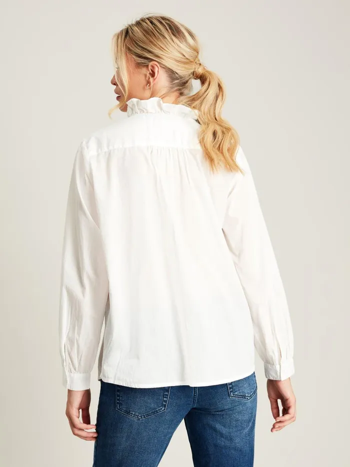 Joules Shirts and Blouses Women White Cotton Ruffle Blouse