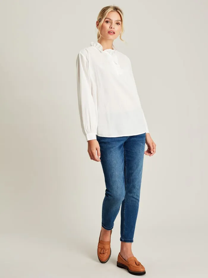 Joules Shirts and Blouses Women White Cotton Ruffle Blouse