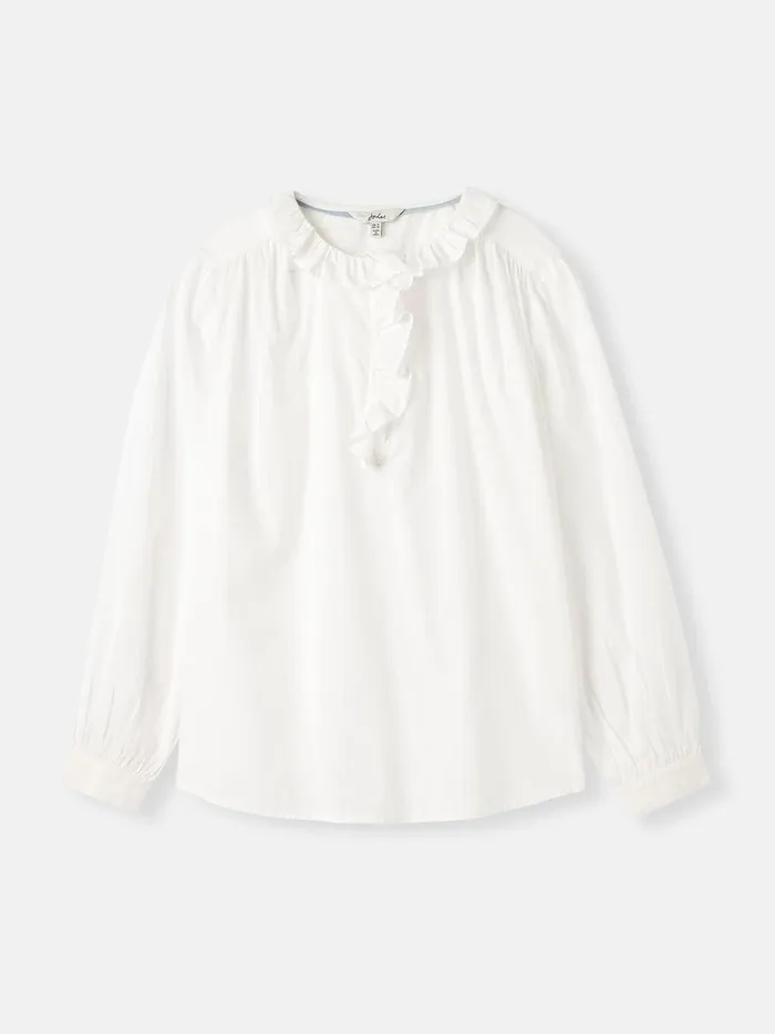 Joules Shirts and Blouses Women White Cotton Ruffle Blouse