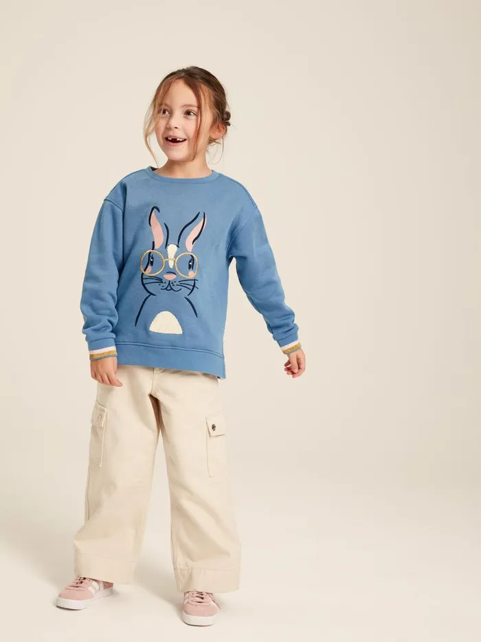 Joules Sweatshirts and Hoodies Girls Blue Embroidered Rabbit Crew Neck Sweatshirt