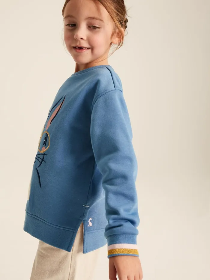 Joules Sweatshirts and Hoodies Girls Blue Embroidered Rabbit Crew Neck Sweatshirt