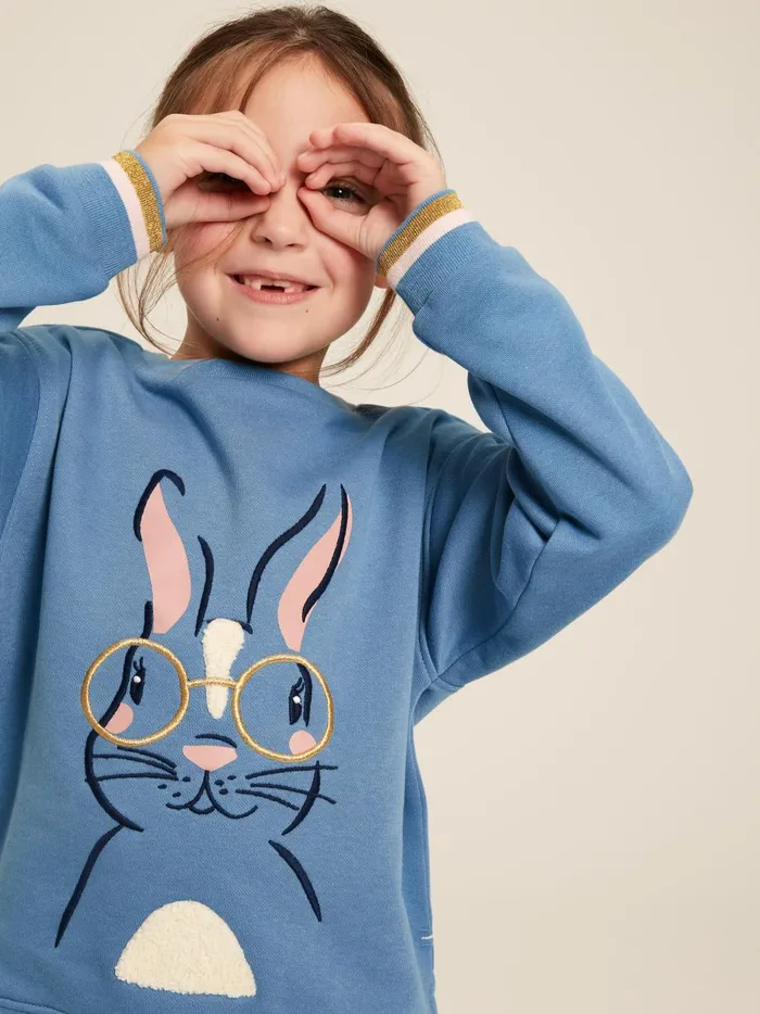 Joules Sweatshirts and Hoodies Girls Blue Embroidered Rabbit Crew Neck Sweatshirt