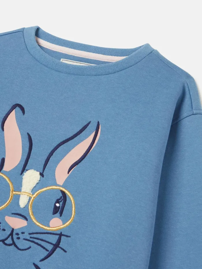 Joules Sweatshirts and Hoodies Girls Blue Embroidered Rabbit Crew Neck Sweatshirt
