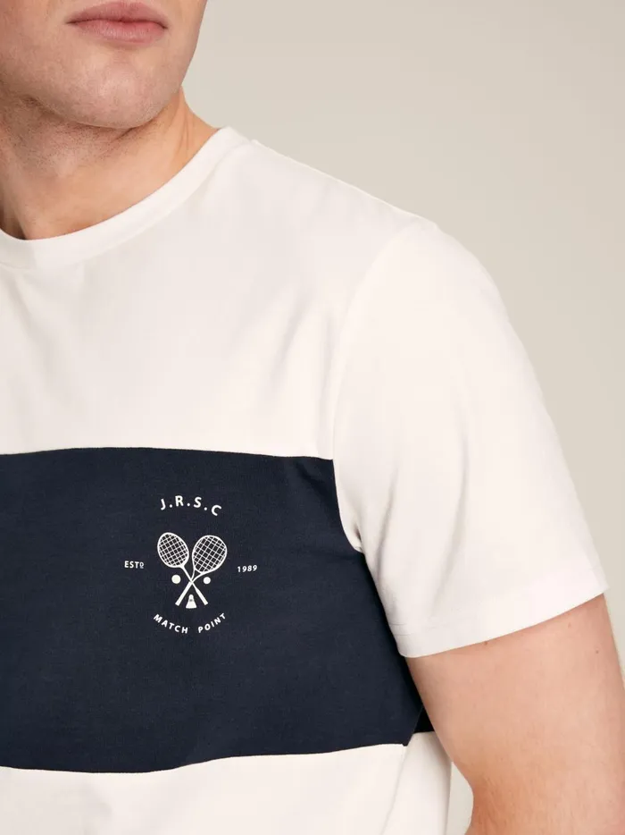 Joules Tops and Tshirts Men White Colourblock Jersey Crew Neck TShirt