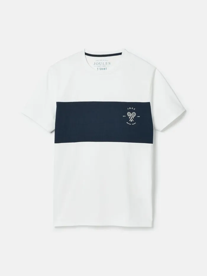 Joules Tops and Tshirts Men White Colourblock Jersey Crew Neck TShirt
