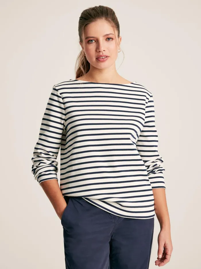 Joules Tops Women CreamNavy Striped Boat Neck Breton Top