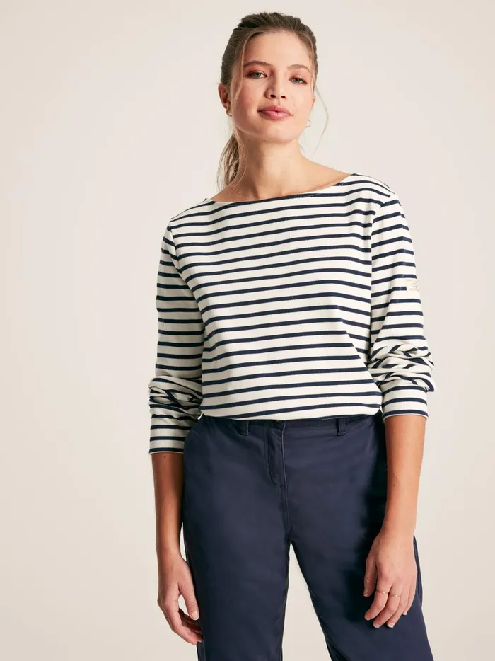 Joules Tops Women CreamNavy Striped Boat Neck Breton Top