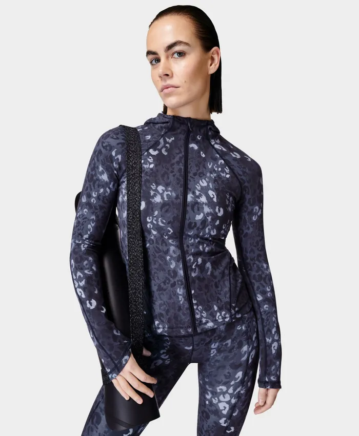 Jumpers Hoodies Super Soft Zip Up Blue Leopard Shadow Print Sweaty Betty Women