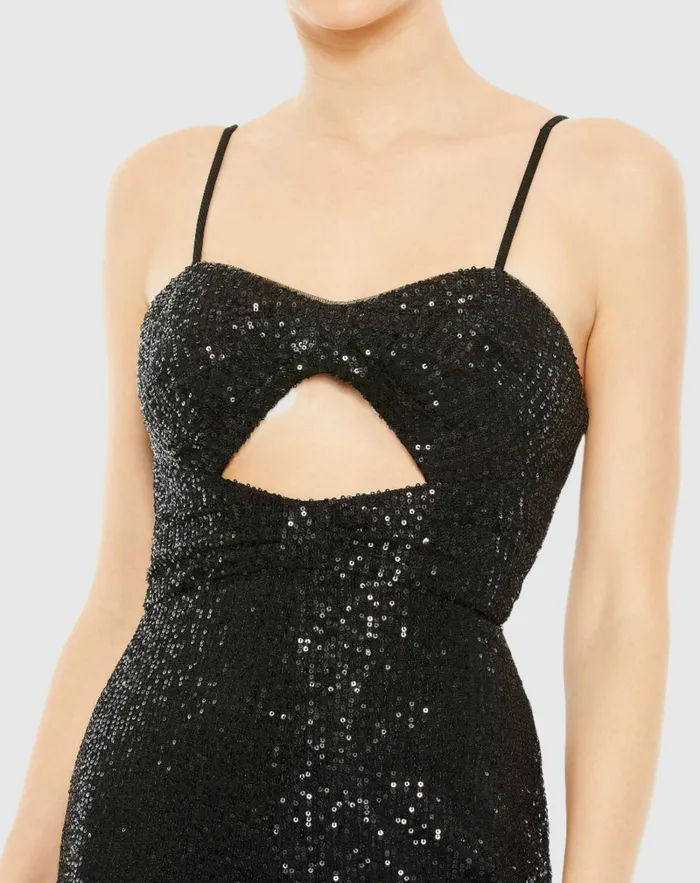 Jumpsuits and Rompers Mac Duggal Women Sequined Spaghetti Strap Cut Out Jumpsuit 8211 FINAL SALE Black