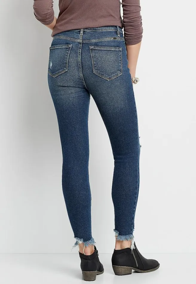 Kancan High Rise Dark Destructed Hem Skinny Jean Women Maurices Jeans