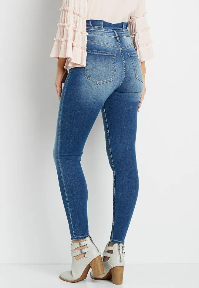 Kancan High Rise Dark Paperbag Waist Skinny Jean Women Maurices Jeans