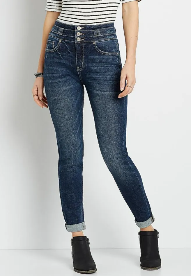 Kancan Super High Rise Dark Stacked Waist Girlfriend Jean Women Maurices Jeans