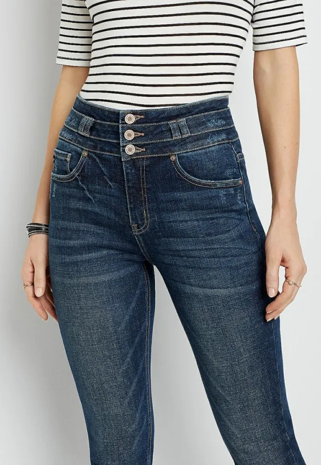 Kancan Super High Rise Dark Stacked Waist Girlfriend Jean Women Maurices Jeans