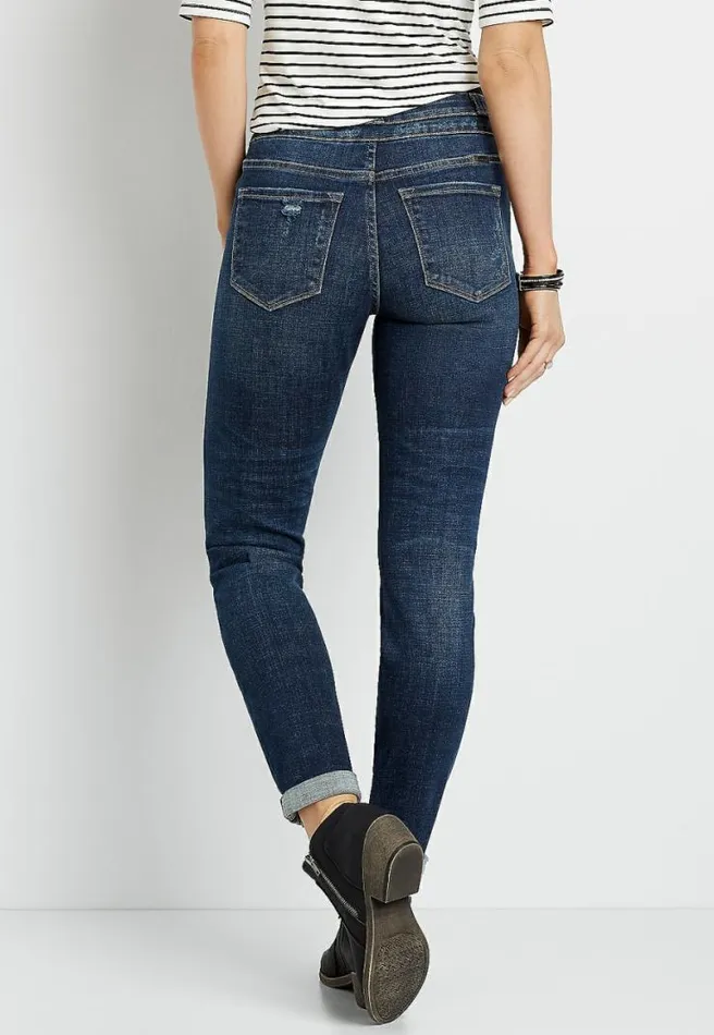 Kancan Super High Rise Dark Stacked Waist Girlfriend Jean Women Maurices Jeans