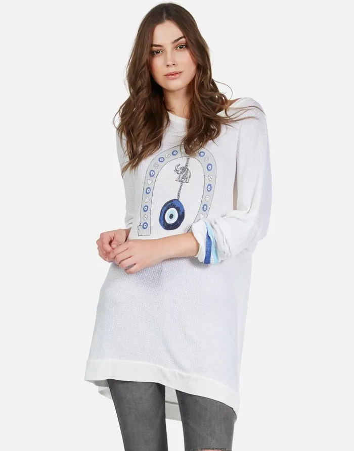 Kaya Lucky Eye Horseshoe White Women Lauren Moshi Long Sleeve