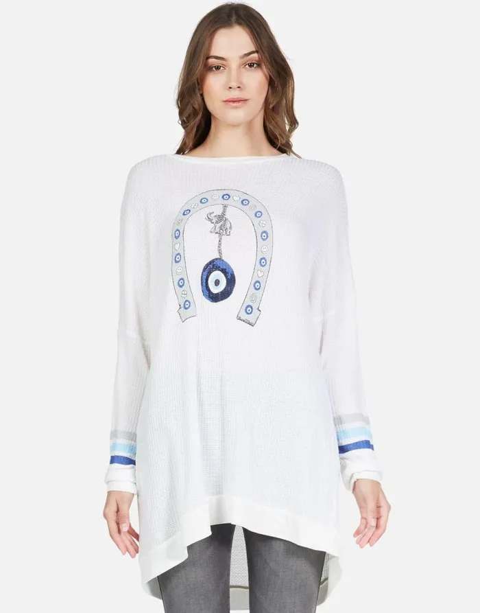 Kaya Lucky Eye Horseshoe White Women Lauren Moshi Long Sleeve