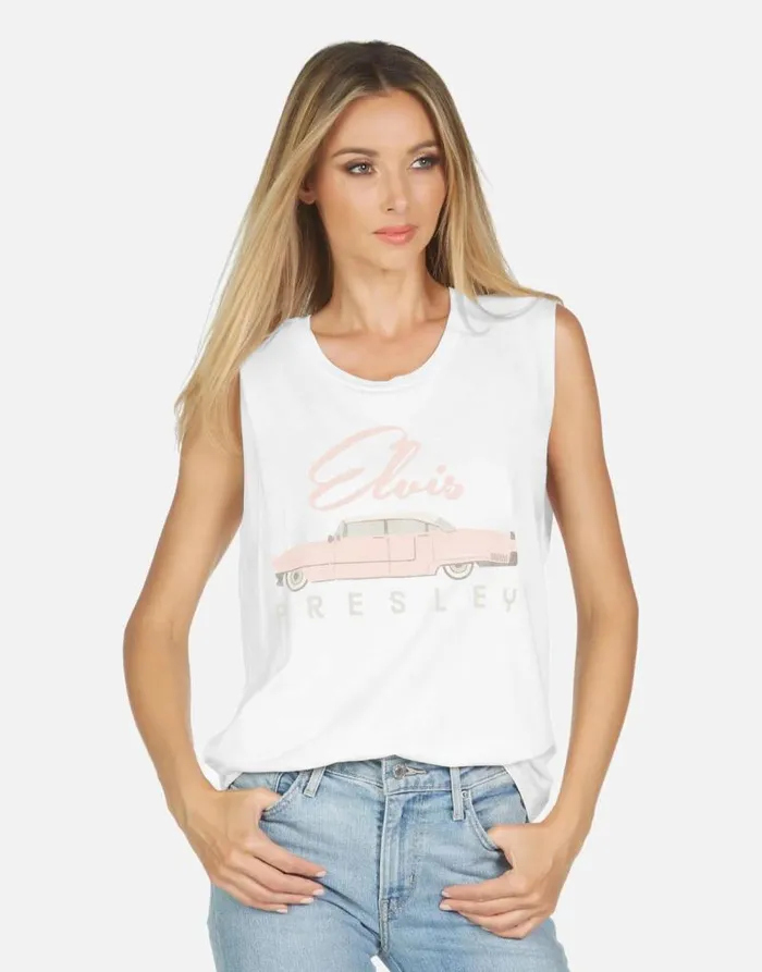 Kel X Elvis Presley Cadillac White Women Lauren Moshi Short Sleeve