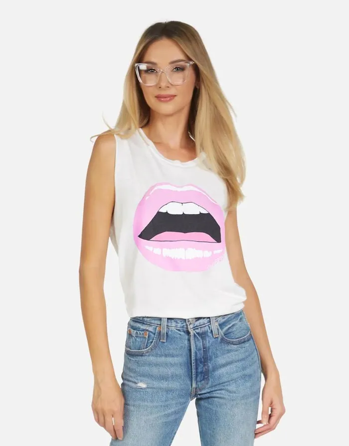 Kel X Pink Open Lip White Women Lauren Moshi Short Sleeve