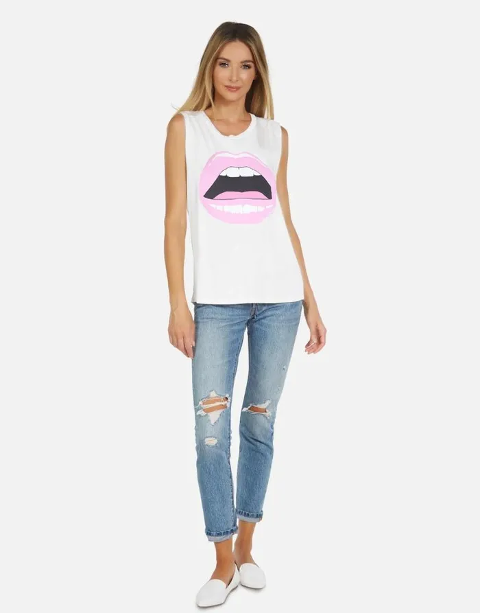Kel X Pink Open Lip White Women Lauren Moshi Short Sleeve