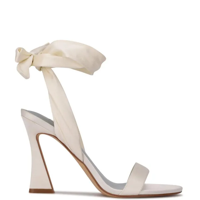 Kelsie Ankle Wrap Heeled Sandals White Satin Women Nine West Heels