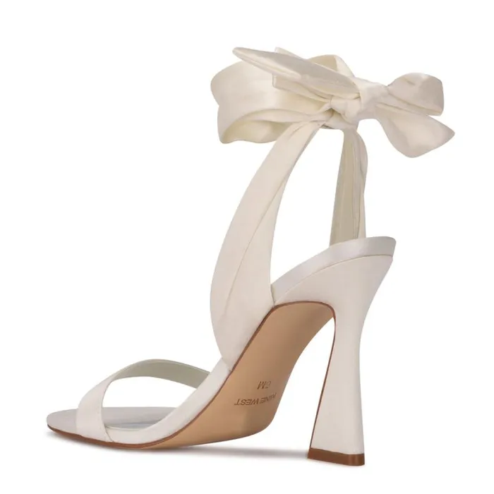 Kelsie Ankle Wrap Heeled Sandals White Satin Women Nine West Heels
