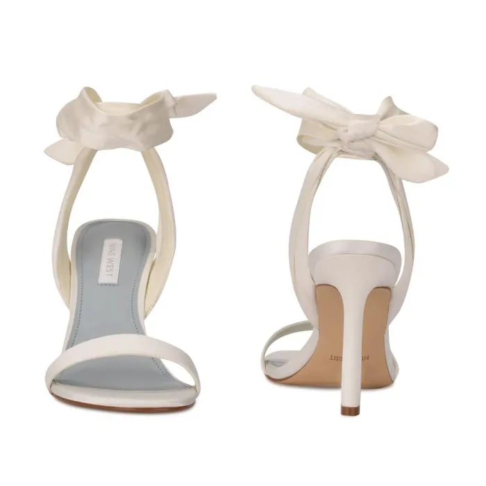 Kelsie Ankle Wrap Heeled Sandals White Satin Women Nine West Heels