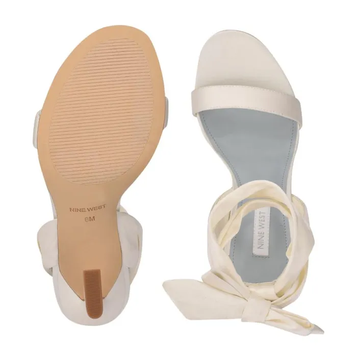 Kelsie Ankle Wrap Heeled Sandals White Satin Women Nine West Heels