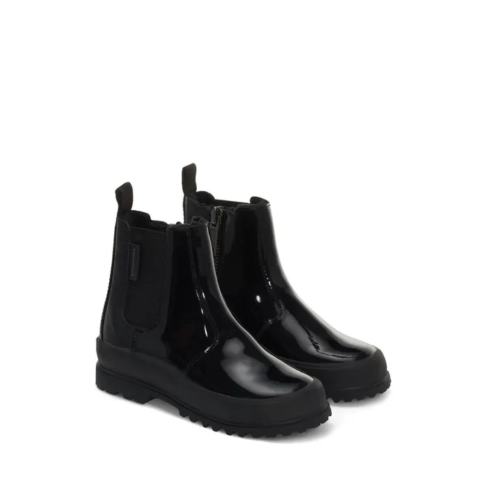 Kids Ankle Boots Girl 2666 KIDS ALPINA SHINY SYNTHETIC Zip TOTAL BLACK Superga Ankle Boots