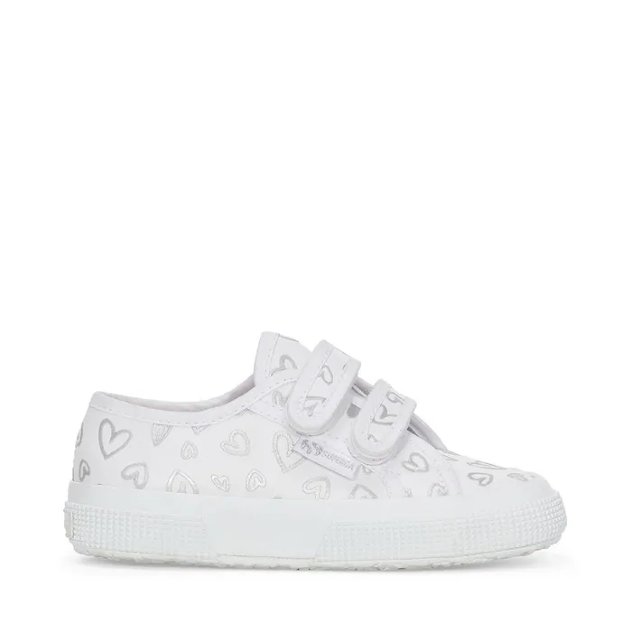 Kids Girl 2750 KIDS STRAPS VEGAN MATERIAL CUTE HEARTS PRINT Low Cut WHITESILVER HEARTS Superga Low Cut