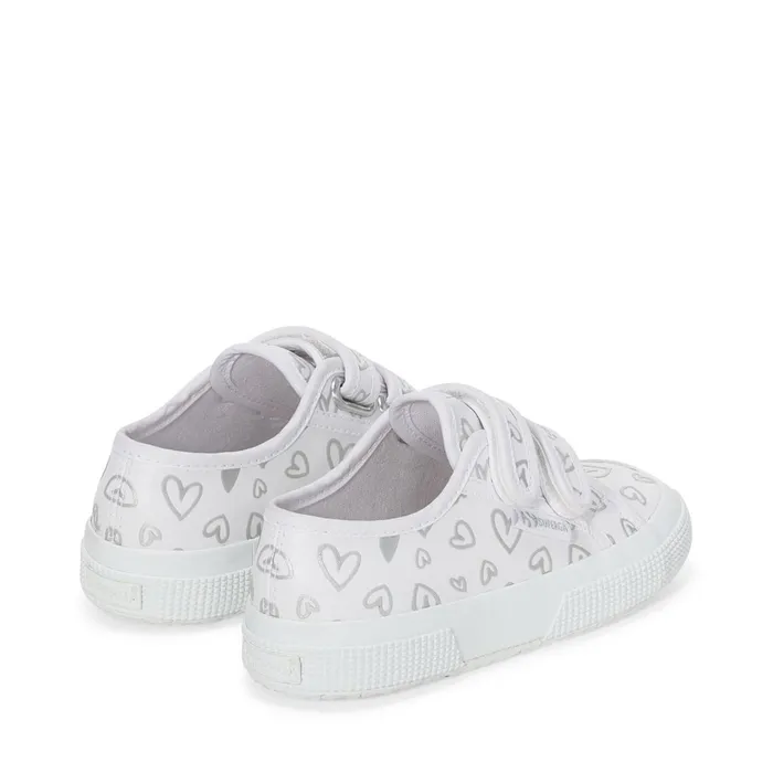 Kids Girl 2750 KIDS STRAPS VEGAN MATERIAL CUTE HEARTS PRINT Low Cut WHITESILVER HEARTS Superga Low Cut