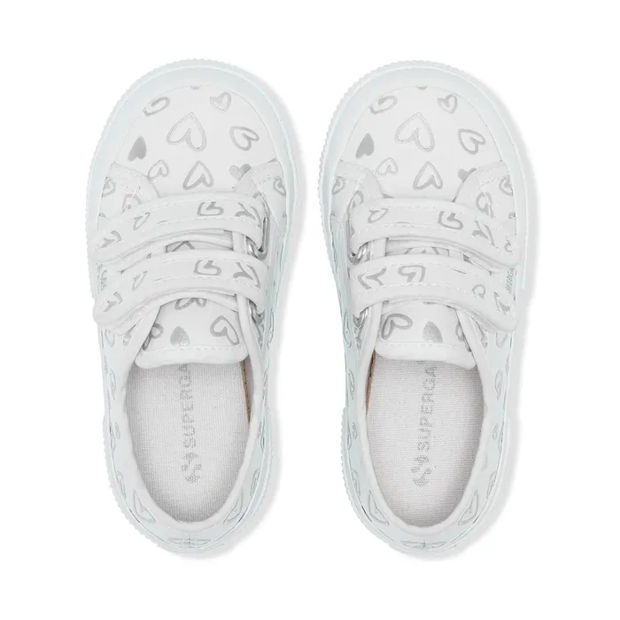 Kids Girl 2750 KIDS STRAPS VEGAN MATERIAL CUTE HEARTS PRINT Low Cut WHITESILVER HEARTS Superga Low Cut