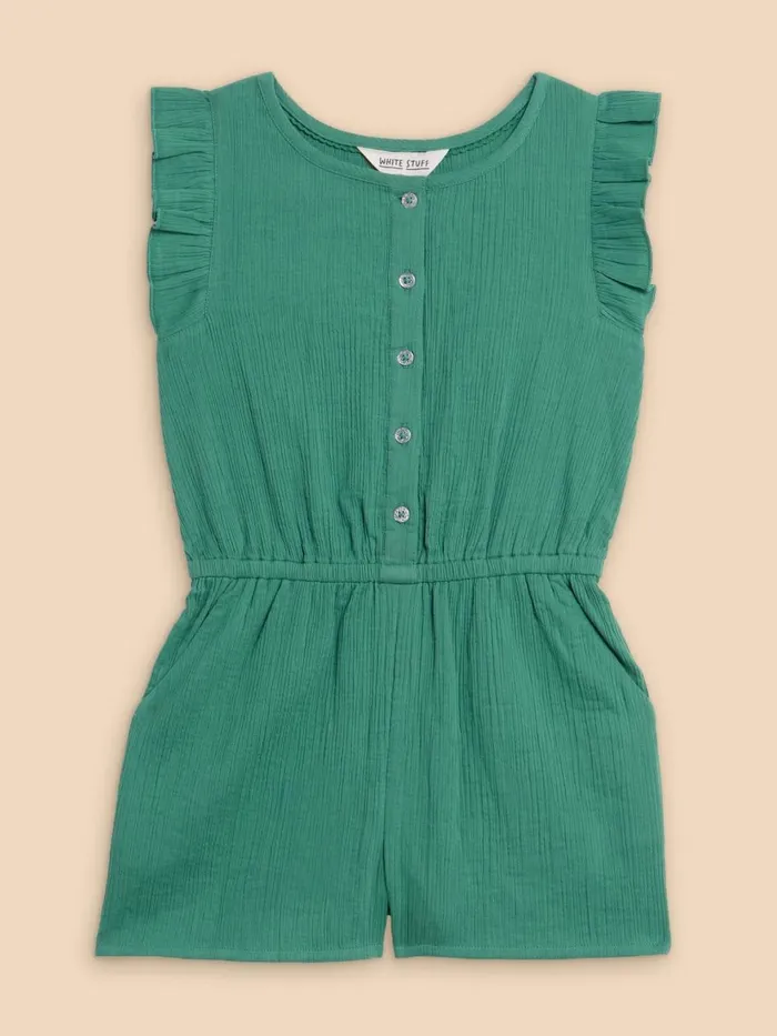 Kids PLAYSUITS White Stuff Woven Frill Playsuit Mid Green