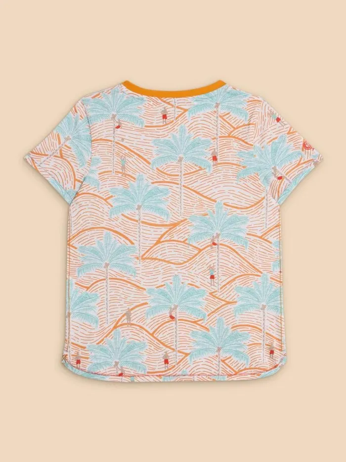 Kids TOPS White Stuff Palm Tree Printed SS Tee Orange Multi Kids TOPS White Stuff Palm Tree Printed SS Tee Orange Multi