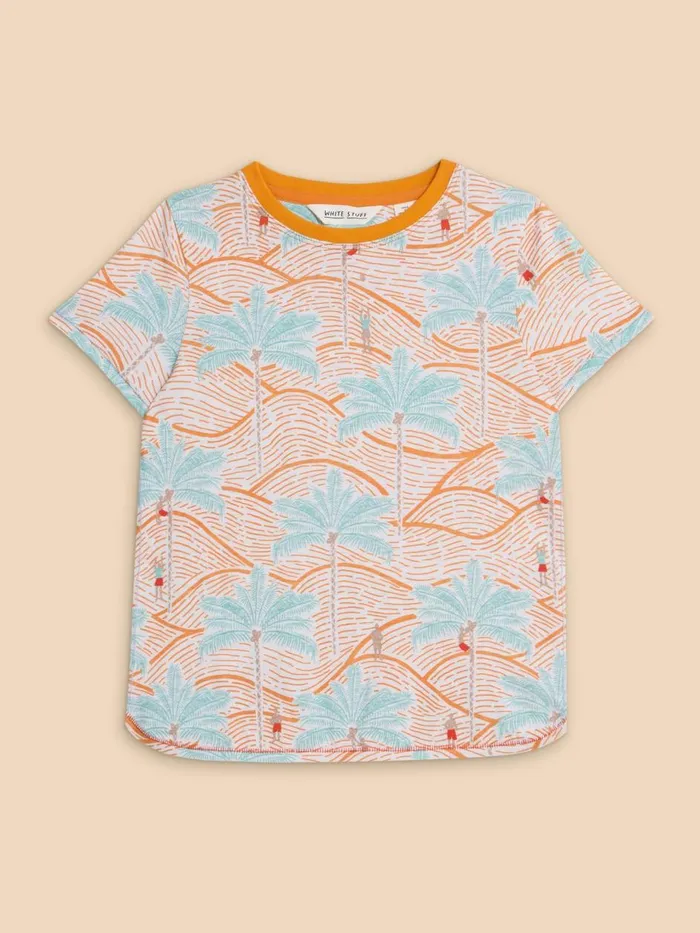 Kids TOPS White Stuff Palm Tree Printed SS Tee Orange Multi Kids TOPS White Stuff Palm Tree Printed SS Tee Orange Multi