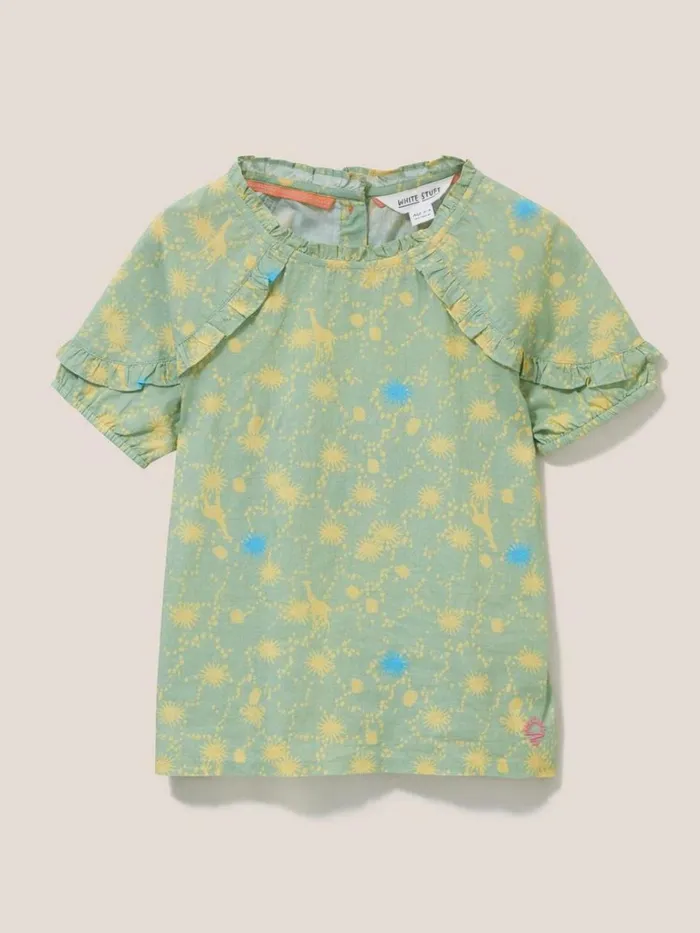 Kids TOPS White Stuff Printed Woven Top Green Multi