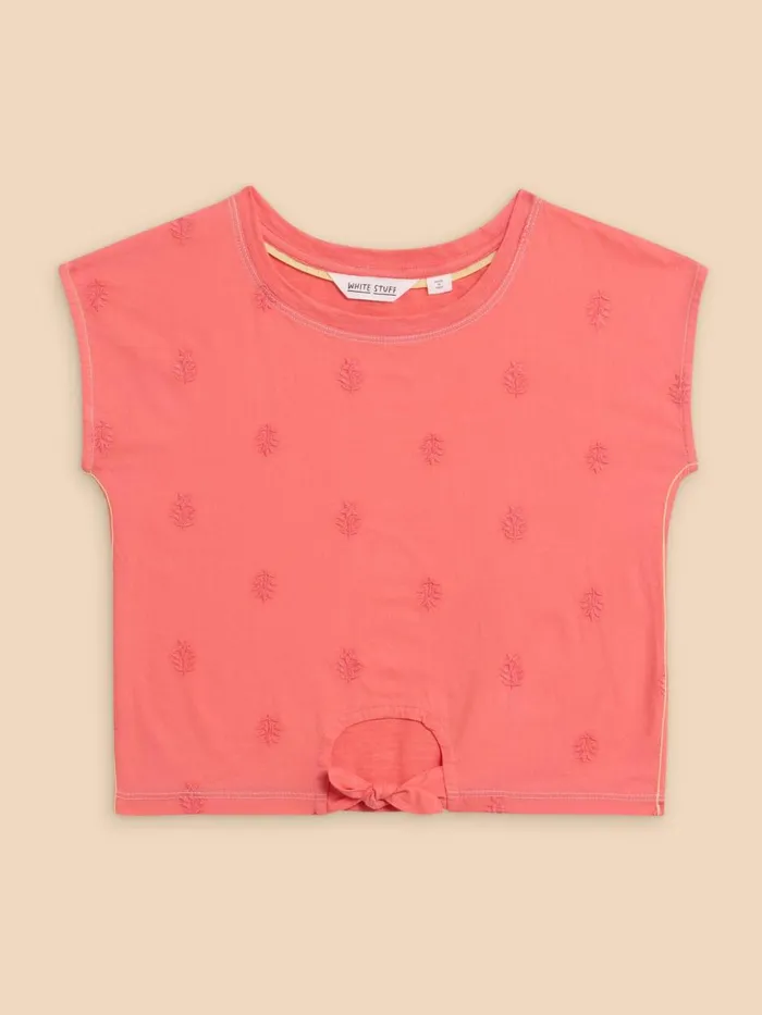 Kids TOPS White Stuff Tie Hem Tee Mid Coral