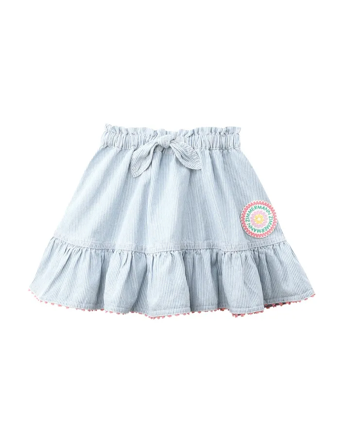 Kids Zimmermann Denim Wylie Denim Skirt Ticking Stripe