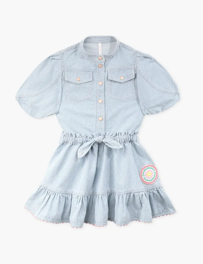 Kids Zimmermann Denim Wylie Denim Skirt Ticking Stripe