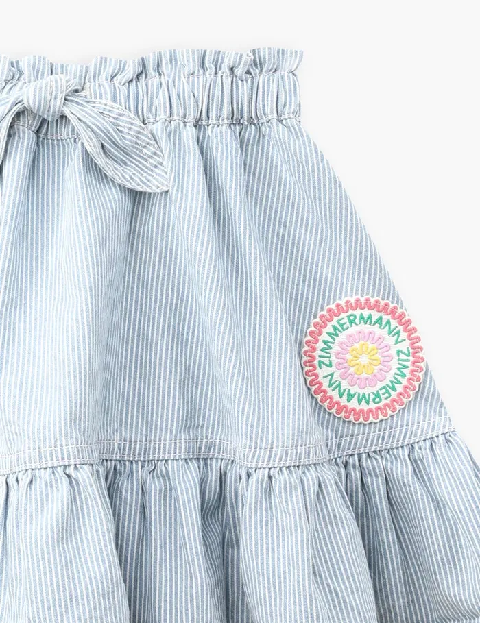 Kids Zimmermann Denim Wylie Denim Skirt Ticking Stripe