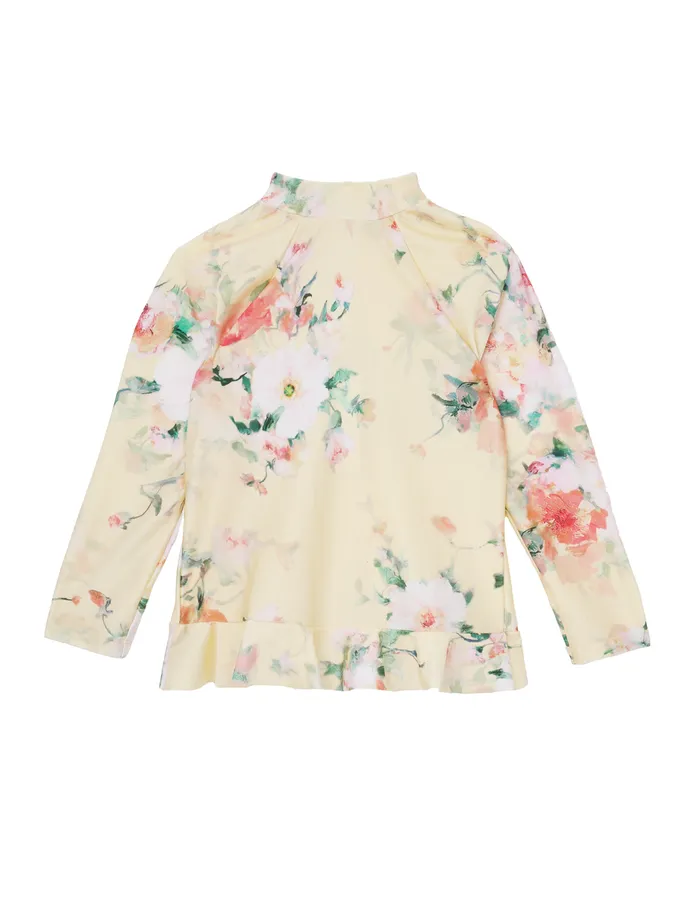 Kids Zimmermann Swimwear Everley Frill Rashie Yellow Watercolour Floral