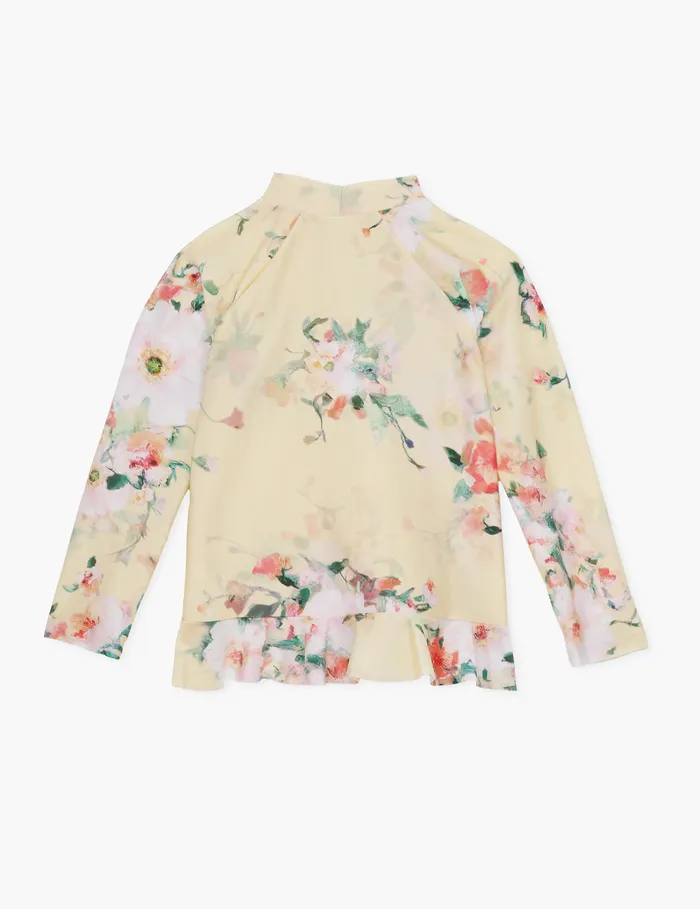 Kids Zimmermann Swimwear Everley Frill Rashie Yellow Watercolour Floral